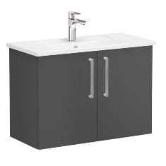 Vitra Root 68083 Lavabo Dolabı, Kapaklı, 80 Cm, Dar, Mat Fırtına Gri, Köşeli Lavabolu